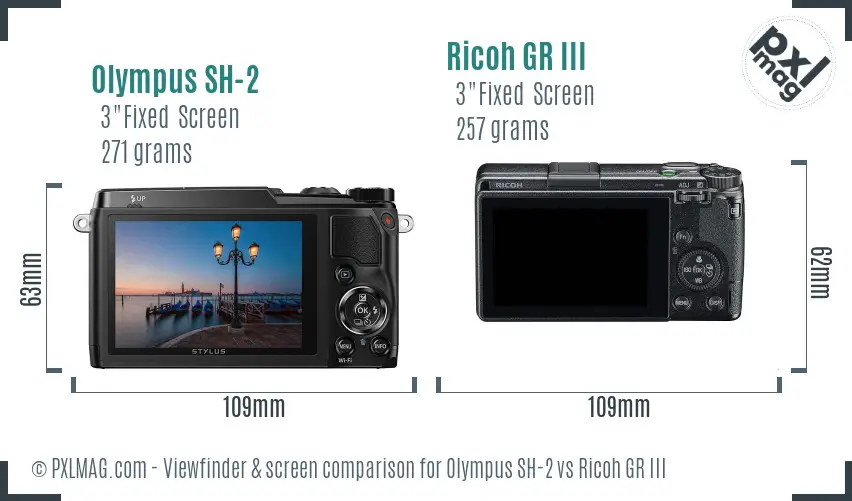 Olympus SH-2 vs Ricoh GR III Screen and Viewfinder comparison