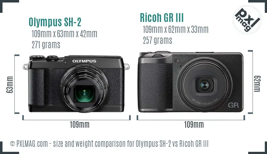 Olympus SH-2 vs Ricoh GR III size comparison