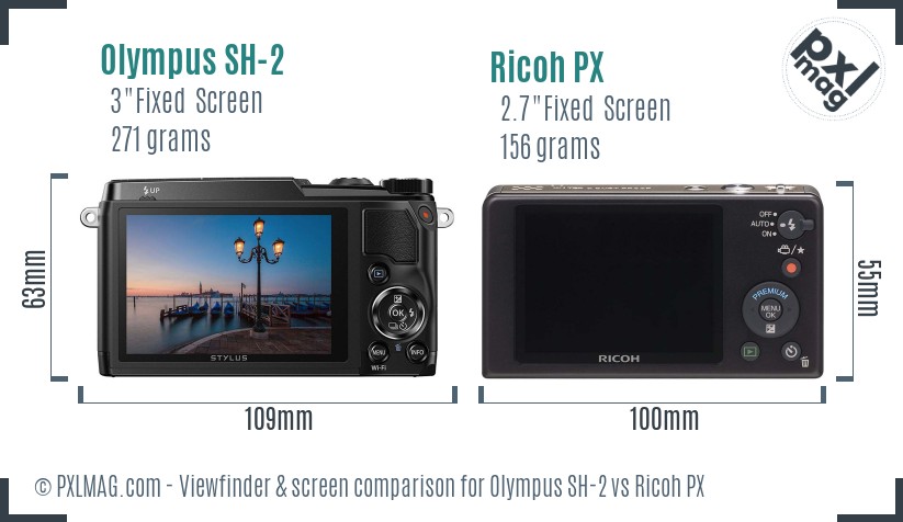 Olympus SH-2 vs Ricoh PX Screen and Viewfinder comparison