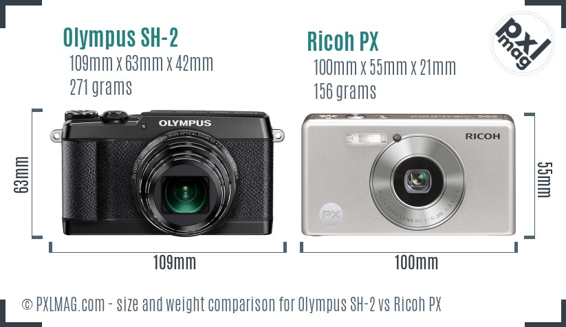 Olympus SH-2 vs Ricoh PX size comparison