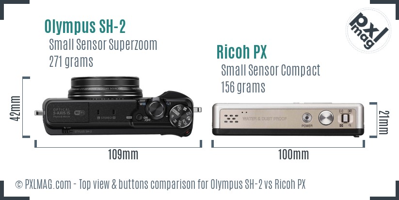 Olympus SH-2 vs Ricoh PX top view buttons comparison