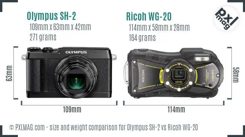 Olympus SH-2 vs Ricoh WG-20 size comparison