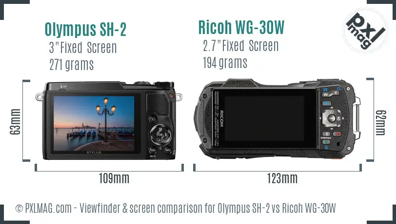 Olympus SH-2 vs Ricoh WG-30W Screen and Viewfinder comparison