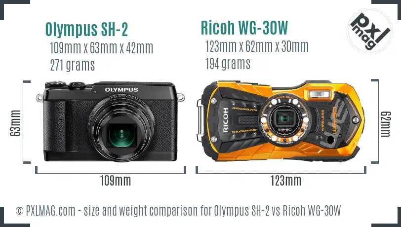 Olympus SH-2 vs Ricoh WG-30W size comparison