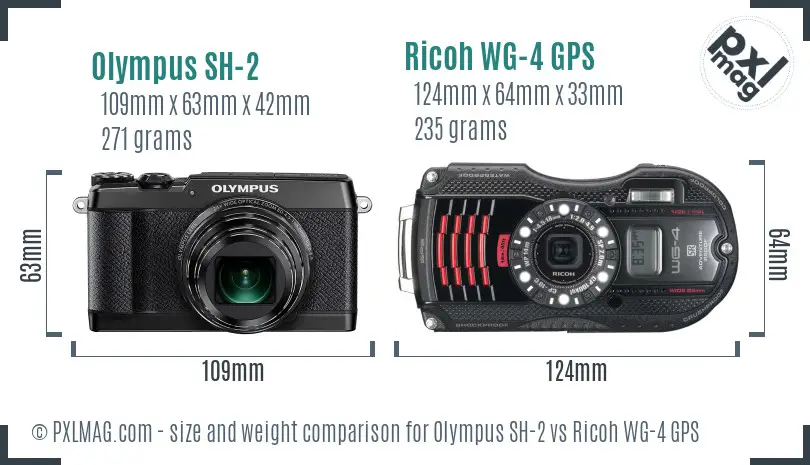 Olympus SH-2 vs Ricoh WG-4 GPS size comparison