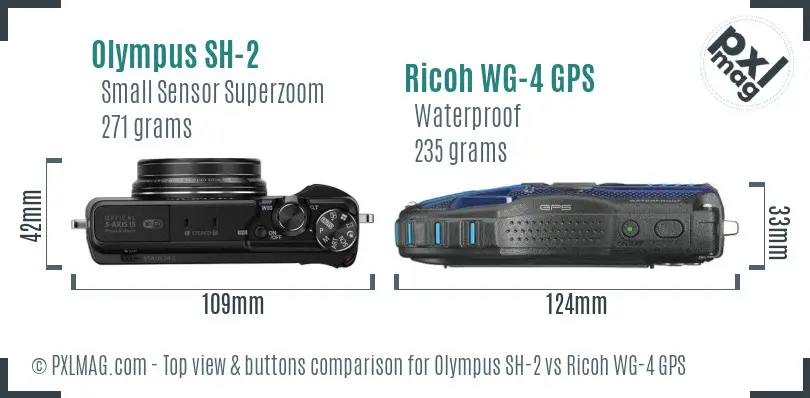 Olympus SH-2 vs Ricoh WG-4 GPS top view buttons comparison