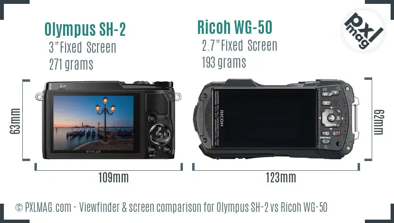 Olympus SH-2 vs Ricoh WG-50 Screen and Viewfinder comparison