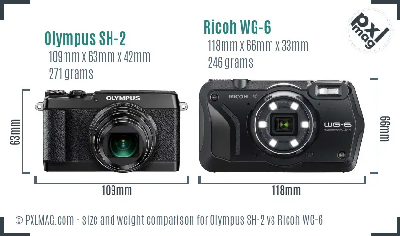 Olympus SH-2 vs Ricoh WG-6 size comparison