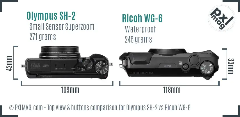 Olympus SH-2 vs Ricoh WG-6 top view buttons comparison