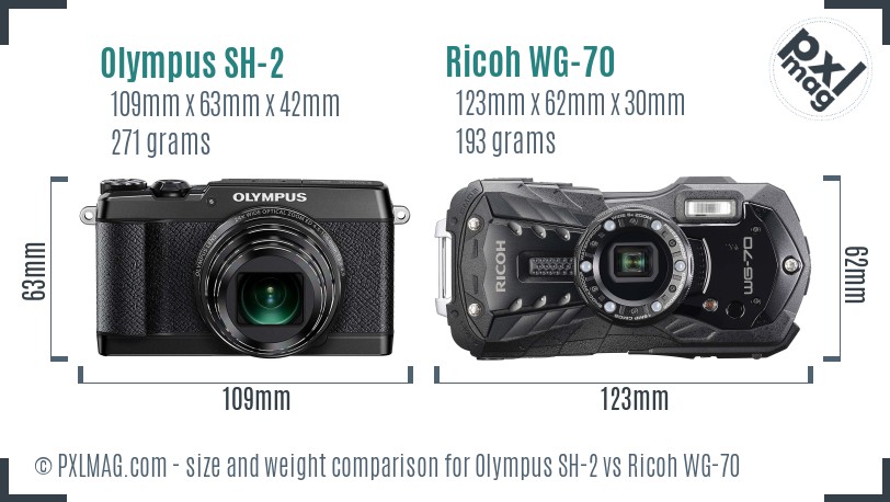 Olympus SH-2 vs Ricoh WG-70 size comparison