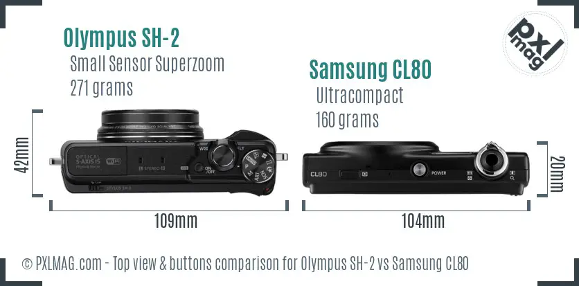 Olympus SH-2 vs Samsung CL80 top view buttons comparison Olympus SH-2 vs Samsung CL80 top view buttons comparison