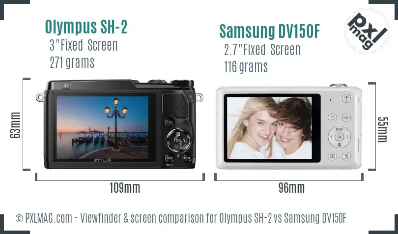 Olympus SH-2 vs Samsung DV150F Screen and Viewfinder comparison