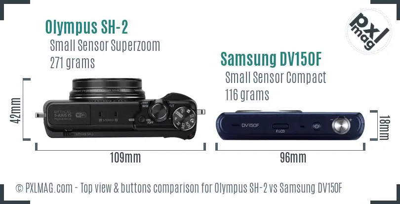 Olympus SH-2 vs Samsung DV150F top view buttons comparison