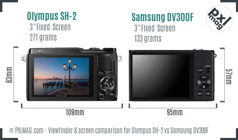 Olympus SH-2 vs Samsung DV300F Screen and Viewfinder comparison
