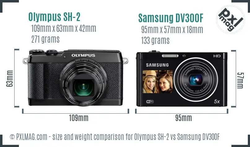 Olympus SH-2 vs Samsung DV300F size comparison