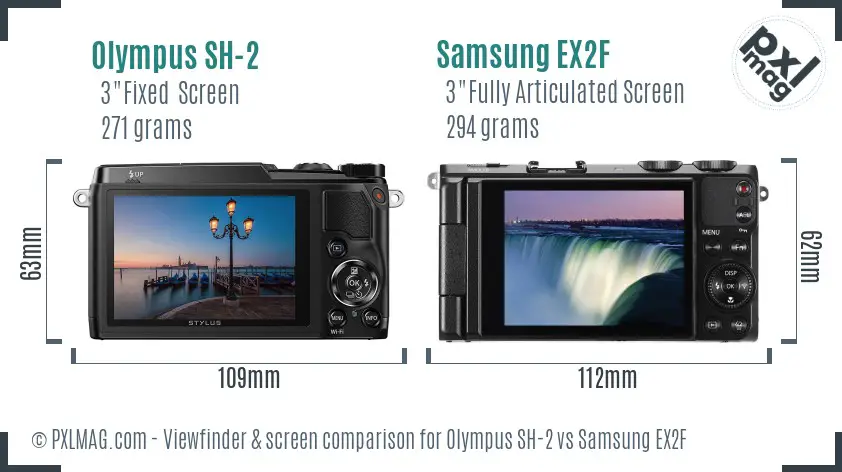 Olympus SH-2 vs Samsung EX2F Screen and Viewfinder comparison