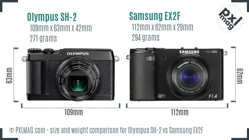 Olympus SH-2 vs Samsung EX2F size comparison