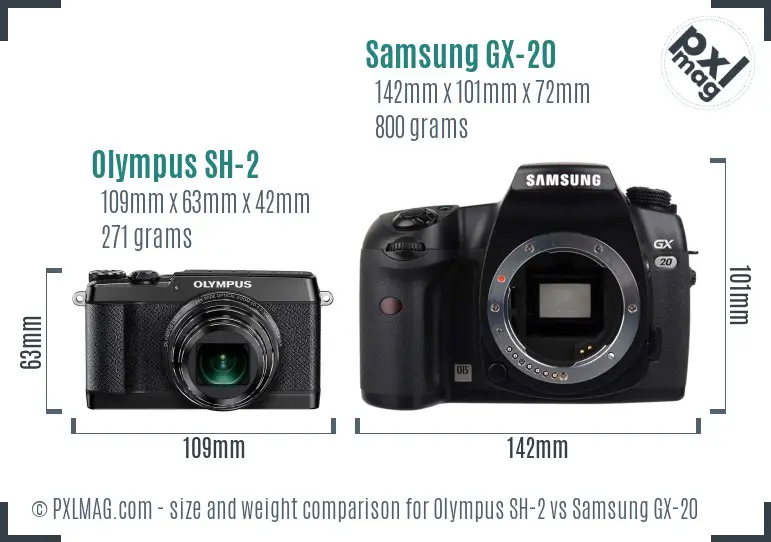 Olympus SH-2 vs Samsung GX-20 size comparison