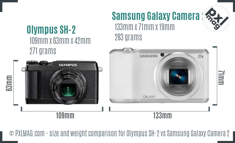 Olympus SH-2 vs Samsung Galaxy Camera 2 size comparison