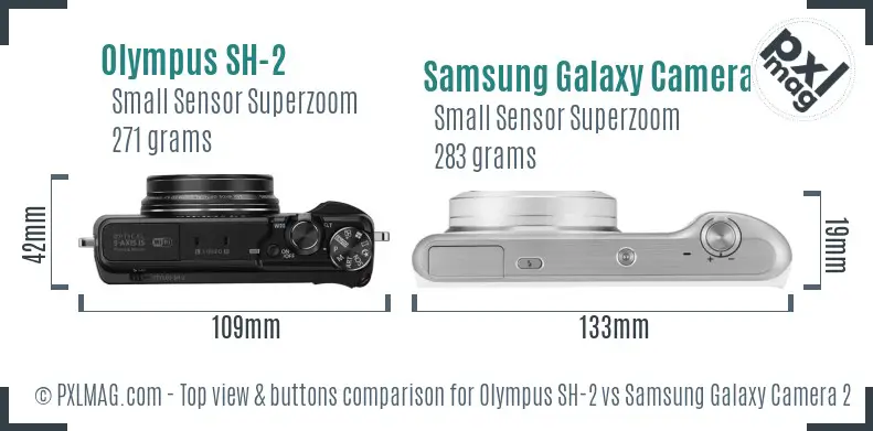 Olympus SH-2 vs Samsung Galaxy Camera 2 top view buttons comparison