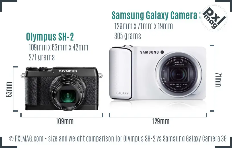 Olympus SH-2 vs Samsung Galaxy Camera 3G size comparison