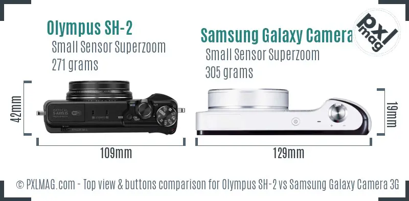 Olympus SH-2 vs Samsung Galaxy Camera 3G top view buttons comparison