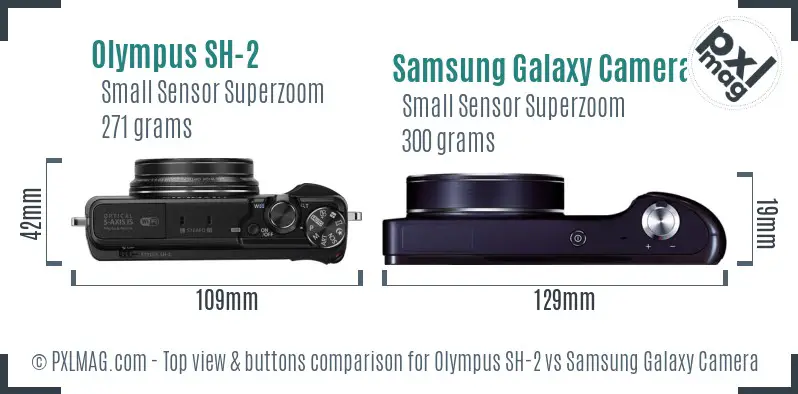 Olympus SH-2 vs Samsung Galaxy Camera top view buttons comparison