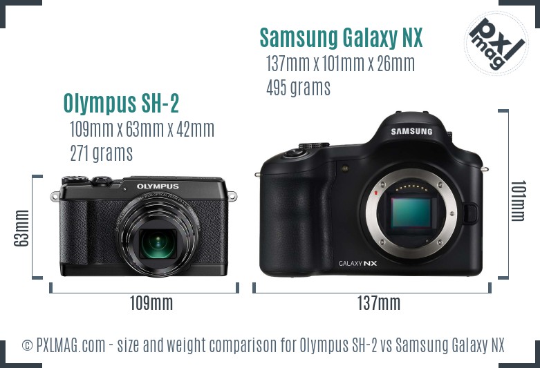 Olympus SH-2 vs Samsung Galaxy NX size comparison