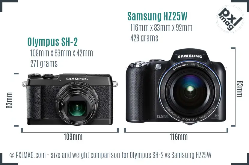 Olympus SH-2 vs Samsung HZ25W size comparison