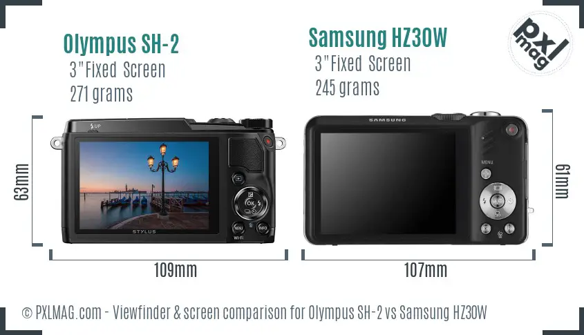 Olympus SH-2 vs Samsung HZ30W Screen and Viewfinder comparison