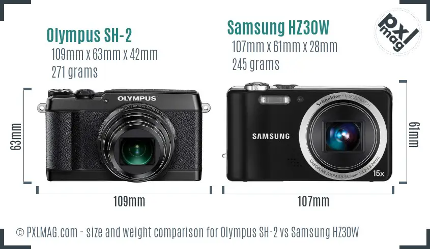 Olympus SH-2 vs Samsung HZ30W size comparison