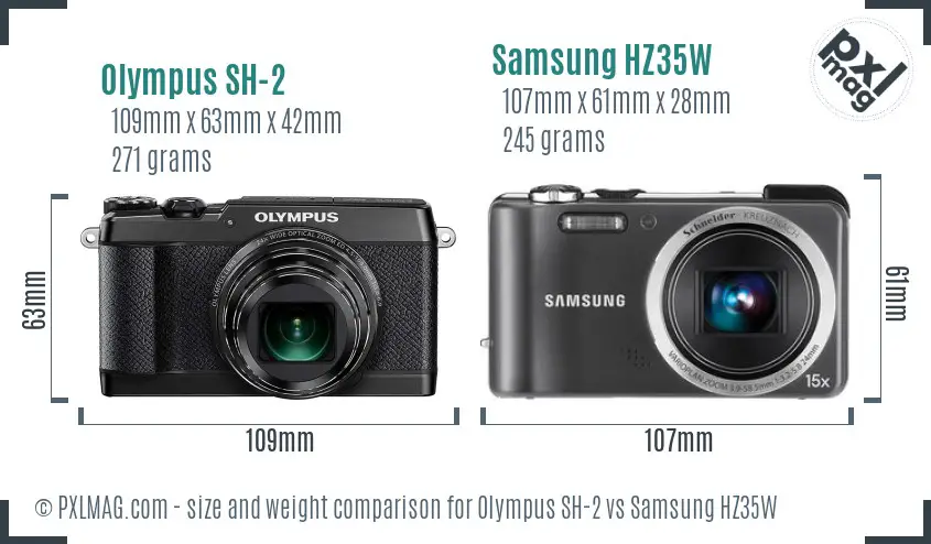 Olympus SH-2 vs Samsung HZ35W size comparison Olympus SH-2 vs Samsung HZ35W size comparison