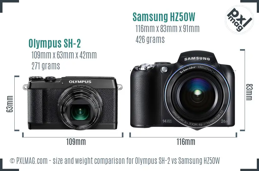 Olympus SH-2 vs Samsung HZ50W size comparison