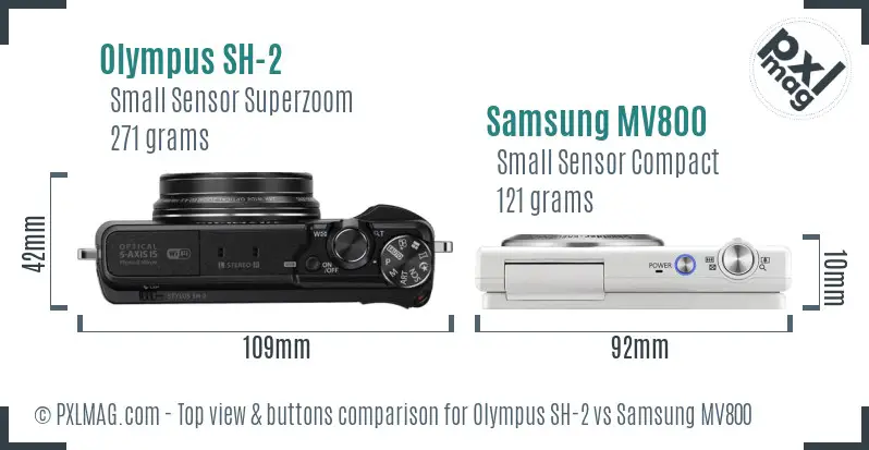 Olympus SH-2 vs Samsung MV800 top view buttons comparison