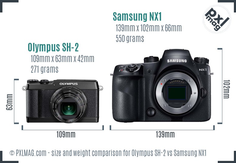 Olympus SH-2 vs Samsung NX1 size comparison