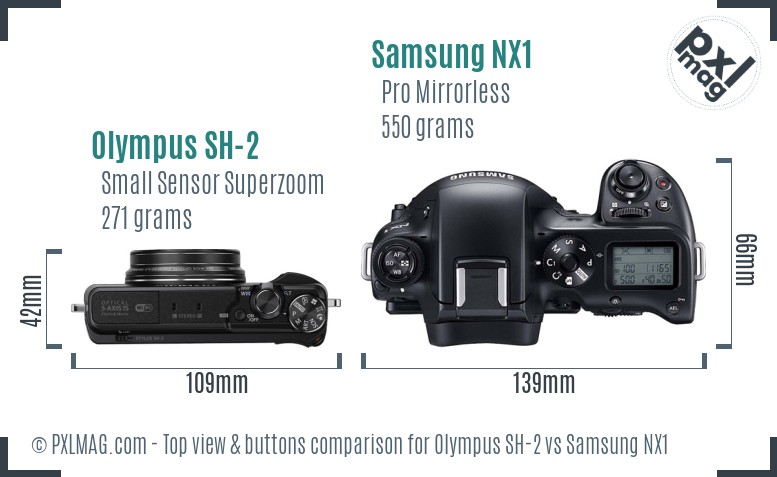 Olympus SH-2 vs Samsung NX1 top view buttons comparison