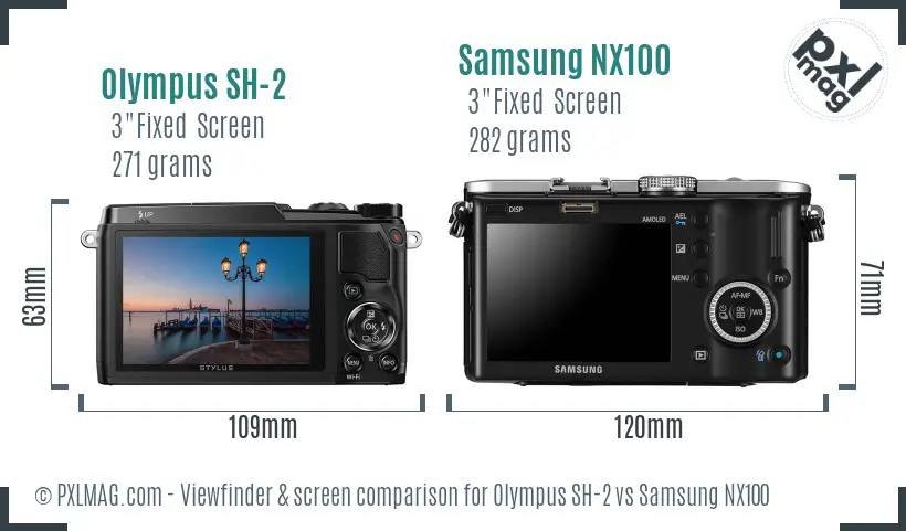 Olympus SH-2 vs Samsung NX100 Screen and Viewfinder comparison