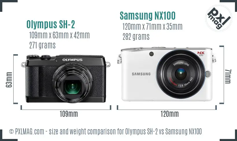 Olympus SH-2 vs Samsung NX100 size comparison