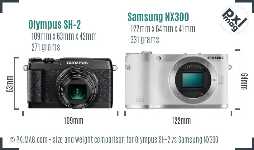 Olympus SH-2 vs Samsung NX300 size comparison Olympus SH-2 vs Samsung NX300 size comparison