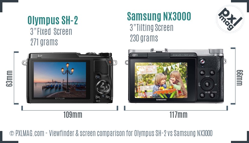 Olympus SH-2 vs Samsung NX3000 Screen and Viewfinder comparison