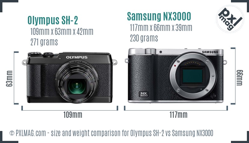 Olympus SH-2 vs Samsung NX3000 size comparison