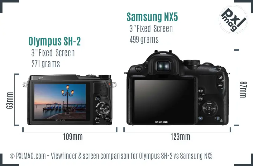 Olympus SH-2 vs Samsung NX5 Screen and Viewfinder comparison