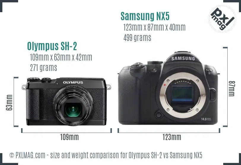 Olympus SH-2 vs Samsung NX5 size comparison