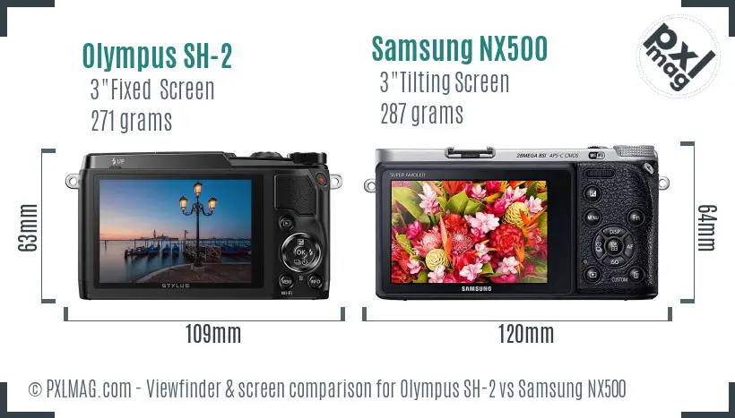 Olympus SH-2 vs Samsung NX500 Screen and Viewfinder comparison