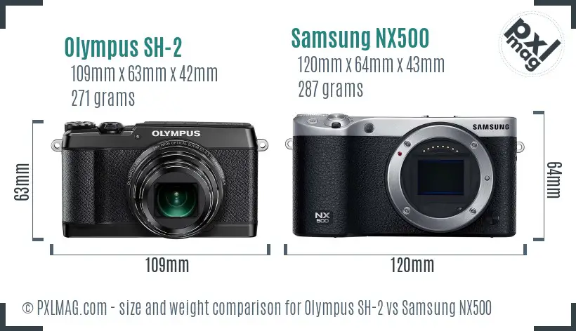 Olympus SH-2 vs Samsung NX500 size comparison