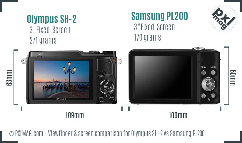 Olympus SH-2 vs Samsung PL200 Screen and Viewfinder comparison