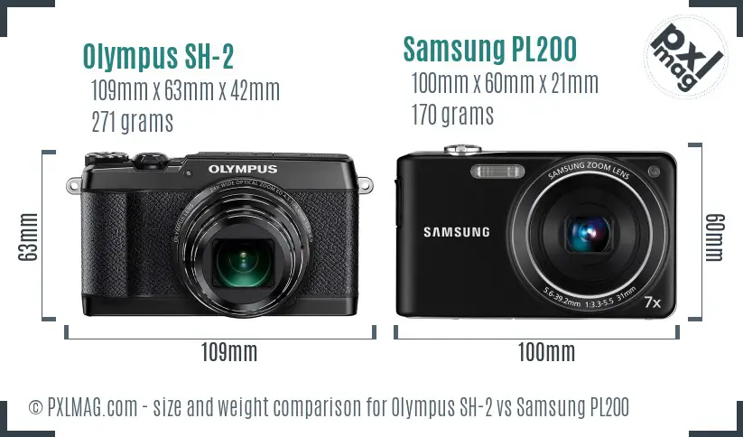 Olympus SH-2 vs Samsung PL200 size comparison