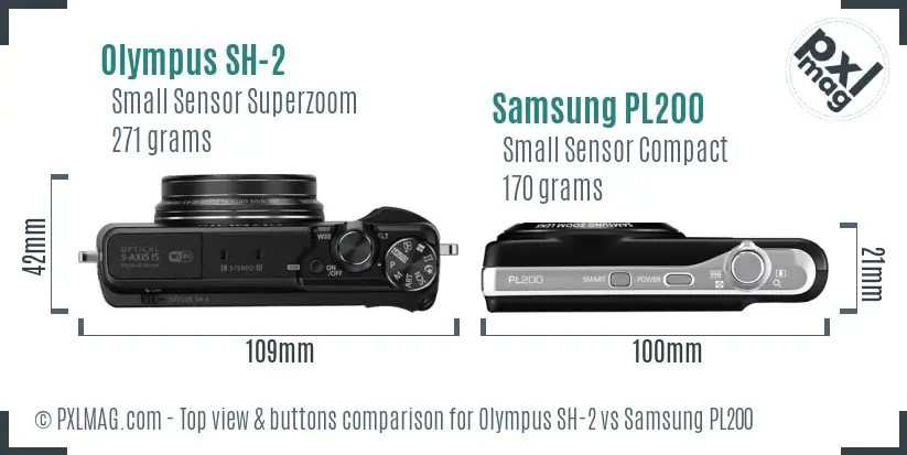 Olympus SH-2 vs Samsung PL200 top view buttons comparison