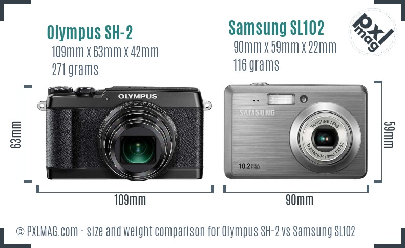Olympus SH-2 vs Samsung SL102 size comparison