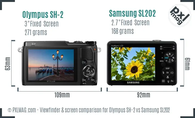 Olympus SH-2 vs Samsung SL202 Screen and Viewfinder comparison